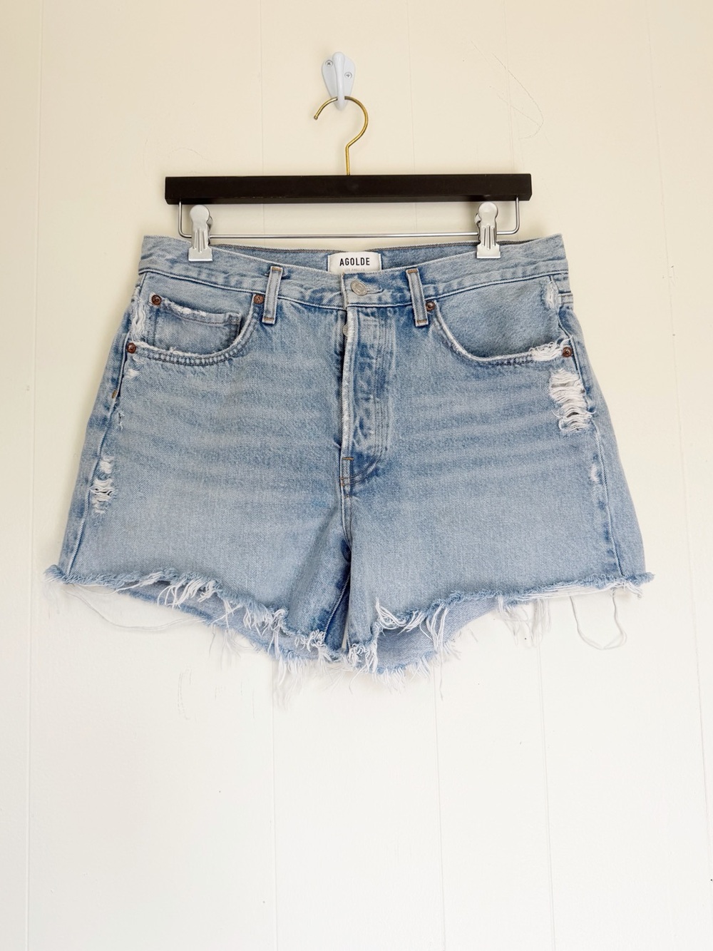 AGOLDE Parker Long Parade Denim Distressed Jean Shorts Organic Cotton Size 29 - Picture 4 of 11